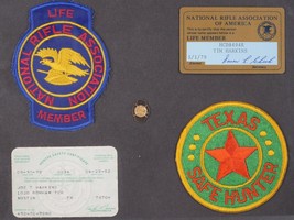 1970&#39;s Texas Safe Hunter and National Rifle Association patches/pin/license - $94.05