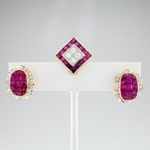 5.75 carat Ruby &amp; 1.35 carat Diamond 18k Yellow Gold Earring and Pendant Set - £3,278.62 GBP