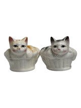 Vintage Kittens Cat in Basket Porcelain Salt &amp; Pepper Shakers Ron Gordon Designs - £11.01 GBP