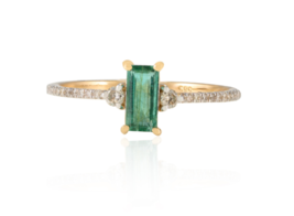 14K Baguette Shape Emerald and Diamond Ring - £319.97 GBP