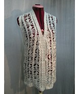 v94 Vintage Crochet Vest Long Boho Hippy Cotton Cream White Size Small - £22.52 GBP