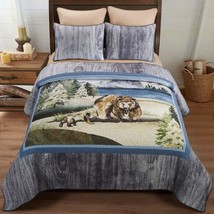 Donna Sharp Montana Morning Quilt QUEEN 3- Pc Set Bear &amp; Cubs Lodge Cabin Rustic - £175.95 GBP