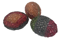 OLD Push Pin Beaded Handcrafted Easter EGG Ornament Lot 3 Green Gold Berry Jewel - £20.53 GBP