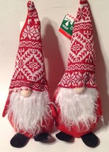 Gnome Figurine Set 2 Scandinavian Christmas Red White Stuffed New 14&quot; Tall - £9.89 GBP