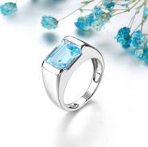 Brilliant 925 Sterling Silver 5.8CT Natural Sky-Blue Topaz Gemstone Ring - £125.52 GBP