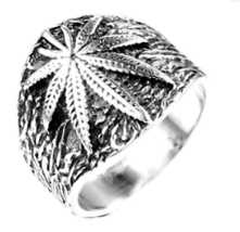 Silver Pot Leaf Stainless Steel Biker Ring BRX046 Mens Marijuana Leaves - £7.67 GBP