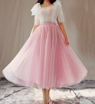 Pink Long Plaid Skirt Outfit Women Custom Plus Size Pink Tulle Skirt image 1