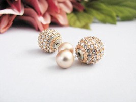 Rose Gold peach, Double stud earrings, Silver earrings, bridal jewelry, Rose Gol - £20.78 GBP