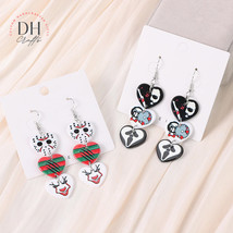 1Pr. Pastel Goth Halloween Heart Drop Earrings, Jason Voorhees IT Drop Earrings - £10.38 GBP