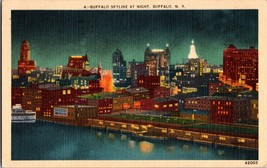 VTG Postcard, Buffalo Skyline at Night, Buffalo N.Y., Postmarked 1939 - $6.43