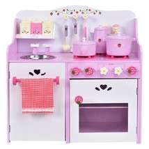 Kids Wooden Kitchen Set Toy Pink White Pretend Plat Cooking Playset Toddler - £147.65 GBP