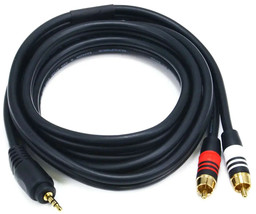 3.5mm Stereo Male to 2 RCA L/R Male 6 ft 22AWG Audio Patch Cable MONOPRICE 5598 - £27.90 GBP