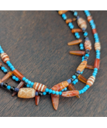 Ancient Etched Agate Bead Decorated Carnelian and Turquoise Beads 3 Neck... - $5,595.62 MXN