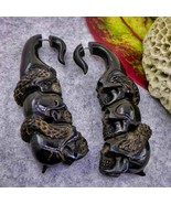 Skull Stack Biker Fake Gauges Earrings Black Horn Recycled Skull Faux Ea... - £22.02 GBP