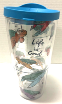 Tervis 24oz LIFE IS GOOD Sea Turtles With Blue Lid Tumbler Glass Cup - £11.67 GBP