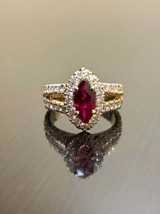 2. 00 Ct Marquise Cut Red Ruby Women&#39;s Engagement Ring 14k Yellow Gold Finish - £70.56 GBP