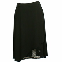 Eileen Fisher Black Viscose Jersey Faux Wrap Lace Accent Skirt S - £70.78 GBP