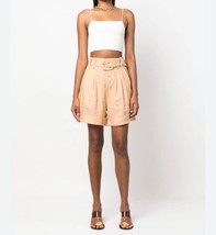 Farm Rio Women&#39;s Beige High Waisted Belted Tailored Linen Shorts Pockets L NWT - £62.48 GBP