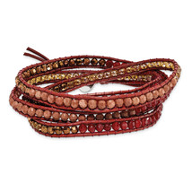 Crystal/Red Quartz/ Red Sand Stone/Leather Multi-wrap Bracelet BF2103 - £61.23 GBP