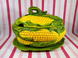 Darling 1960s Figural Corn Cob 3pc Ceramic Soup Tureen + Underplate by Lone Star - £30.03 GBP