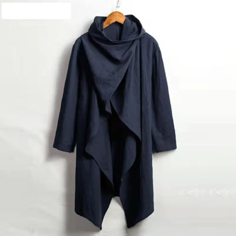 Men Ponchos  Cardigan Coats Vintage Trench Cotton Outwear Long Sleeve Scarf Coll - £98.26 GBP