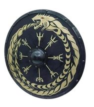 Black Sky Nauticals Medieval Viking Shield For Cosplay, Role-Play, With Carved N - $147.00