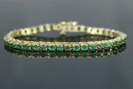 10Ct Round Cut Lab Created Green Emerald Tennis Bracelet 14K Yellow Gold Plated - £263.73 GBP