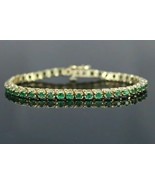 10Ct Round Cut Lab Created Green Emerald Tennis Bracelet 14K Yellow Gold... - £258.95 GBP