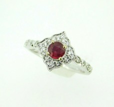 14k White Gold .46ct Genuine Natural Ruby Ring with Diamond Halo (#J5100) - £696.08 GBP