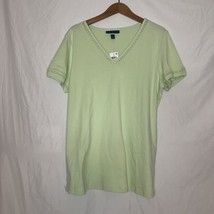 Karen Scott shirt Womens size Large Short Sleeve Crochet Detail V-Neck - $24.50