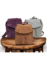 Handmade Leather Backpack: Purple, Grey &amp; Brown - Spacious Travel Bag - $4,368.95 MXN