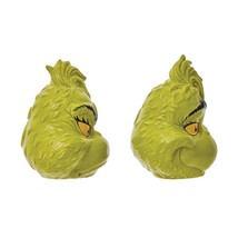 The Grinch Salt Pepper Shakers Ceramic 3.5" High Green Happy and Grumpy Faces image 2