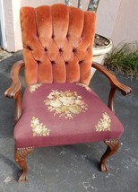 Vintage Antique Victorian Chair Seat Needlepoint Tapestry Velour Carved ... - £102.02 GBP
