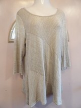 Zac &amp; Rachel Tunic Sweater 1X Beige 3/4 Sleeve Scoop Neck Shark Bite Hem - £11.52 GBP