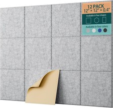 12 Pack 12&quot; X 12&quot; X 0.4&quot; Acoustic Panels For Wall Sound Absorption, Square, Gray - £29.33 GBP