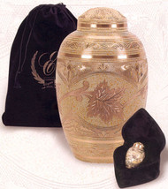 Set of Adult (202 cubic inch) &amp; Keepsake (3 inch) Brass Funeral Cremation Urns - £151.52 GBP