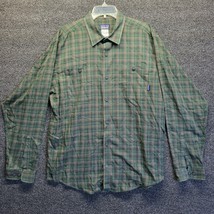 PATAGONIA Men&#39;s Sz L Long-Sleeved Organic Pima Cotton Shirt Plaid Green Brown - £22.73 GBP