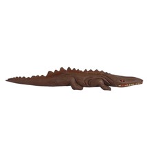 Vintage 12&quot; Folk Art Carved Wood Brown Alligator Crocodile Sculpture Fig... - £18.08 GBP