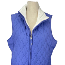 Free Country L Blue Reversable  Diamond Quilted Vest White Micro Fleece Full Zip - £31.38 GBP
