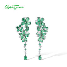 Pure 925 Sterling Silver Drop Earrings For Women Delicate Flowers Green Spinel W - £45.37 GBP