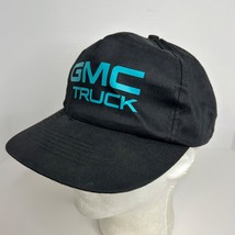 Vintage GMC Truck Hat Cap Snap Back Trucker Black Teal Blue Logo Adjustable - $18.73