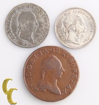 Austria 1 ,3 ,10 Kreuzer Lote (3 Monedas) 1790S 1kr,1830A 3kr,1872 10kr ... - $61.70