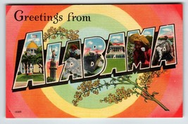 Greetings From Alabama Large Letter Linen State Postcard Unposted Colourpicture - £6.68 GBP