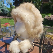 Vintage Faux Fur Hat Girls 70s Fluffy Fox Pom Pom Ties Bonnet Union Made in USA - $37.42