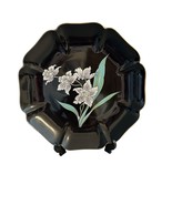 Vintage Japan Decorative Scalloped Flower Plate Porcelain Black Hand Pai... - $17.70