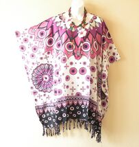 KB224 Pink Purple Batik VNeck Plus Kaftan Poncho Hippy Women Blouse Top ... - $24.90