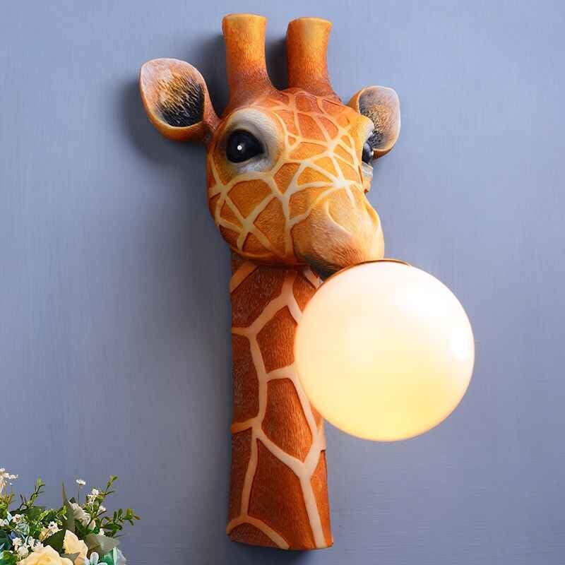 interoknack Cartoon Giraffe Wall Lamp, Creative Resin Animal Head Kids Bedroom/ Item image 5