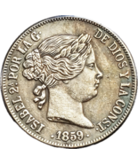 Gedenkmedaille 20 Reales von Königin Isabel II., Spanien 1859 - Revival ... - $18.73 CAD