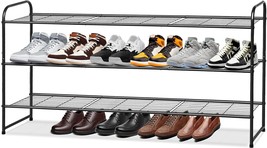 Black 3-Tier Long Shoe Rack For Closet Metal Shoe Organizer For Entryway, Wide - £35.69 GBP