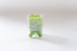 Kanawha Toothpick Holder Thumb Print Slag Glass Marbled Green - £10.21 GBP